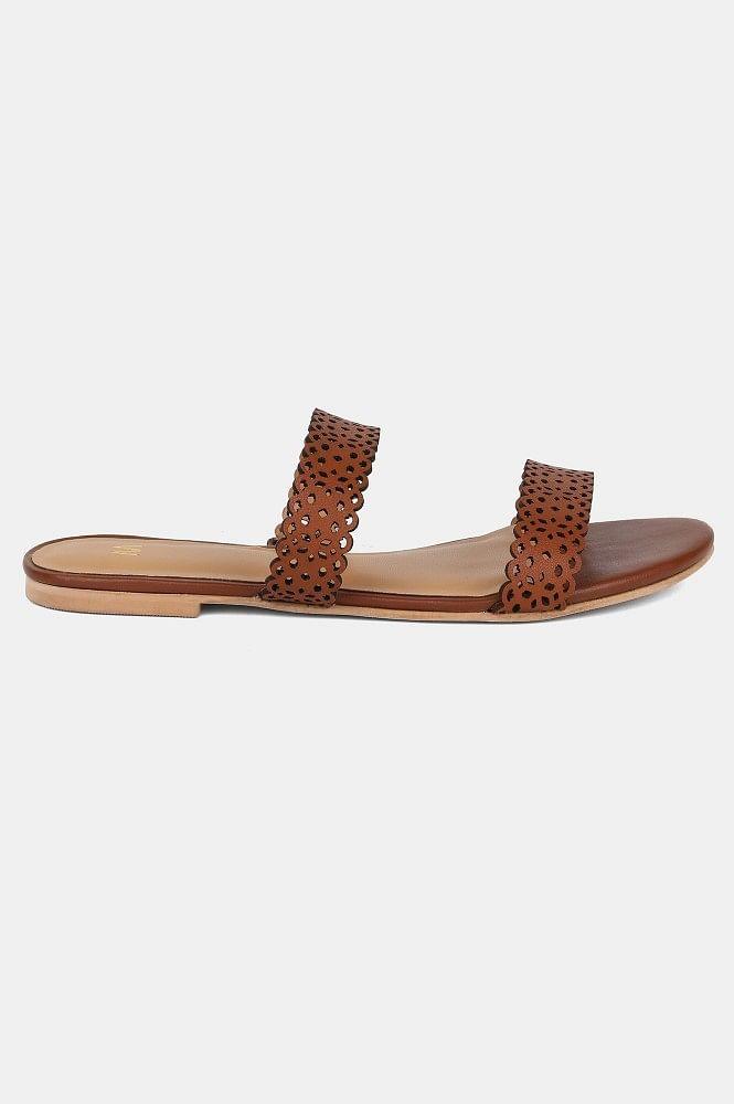 Brown Almond Toe Laser Cut Flat - wforwoman