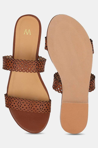 Brown Almond Toe Laser Cut Flat - wforwoman