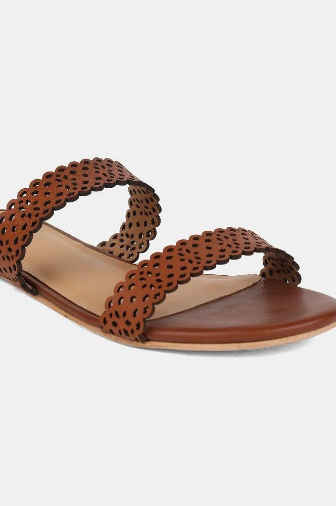 Brown Almond Toe Laser Cut Flat - wforwoman