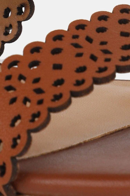 Brown Almond Toe Laser Cut Flat - wforwoman