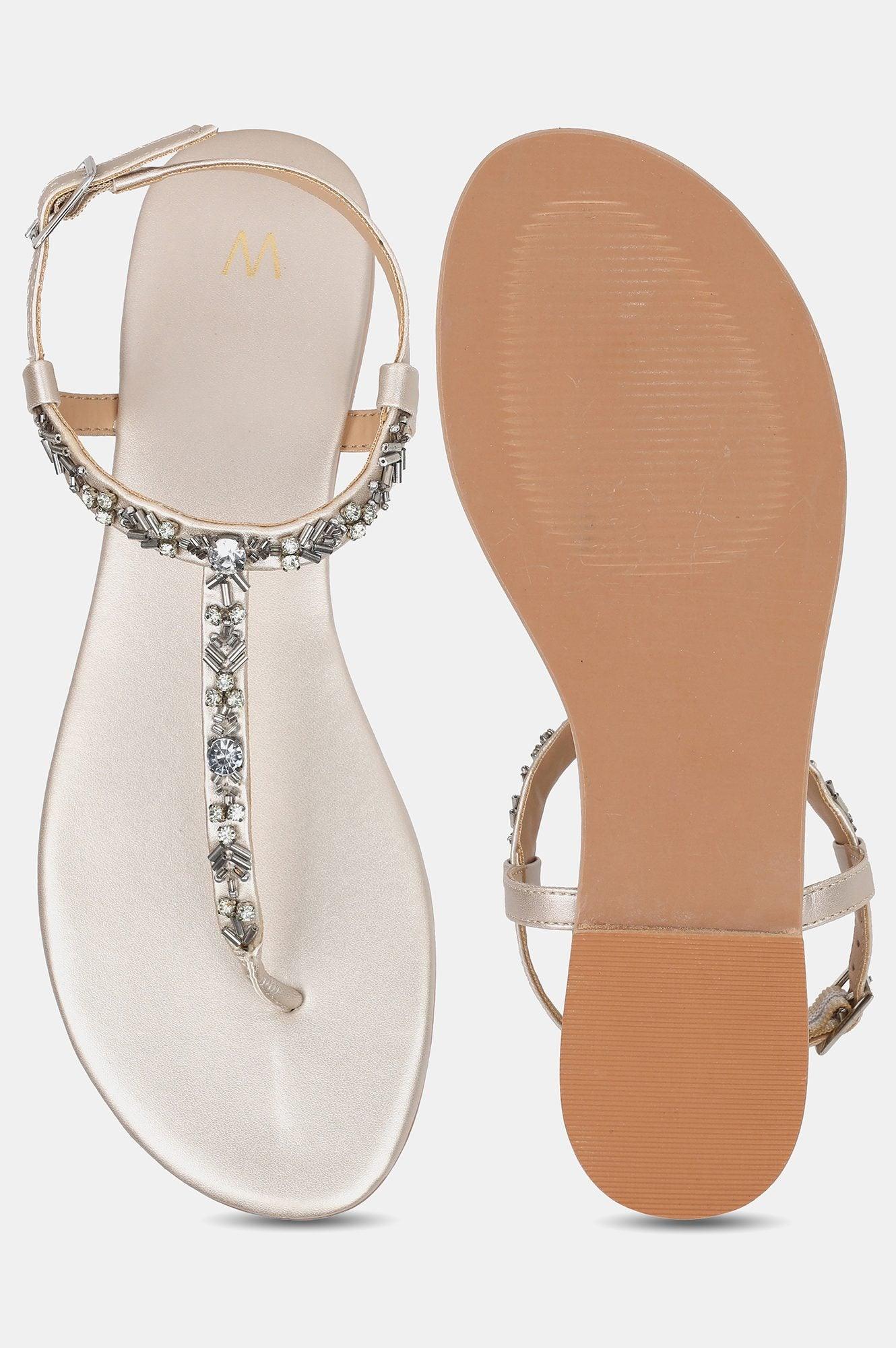 Gold Almond Toe Embellished Flat - wforwoman