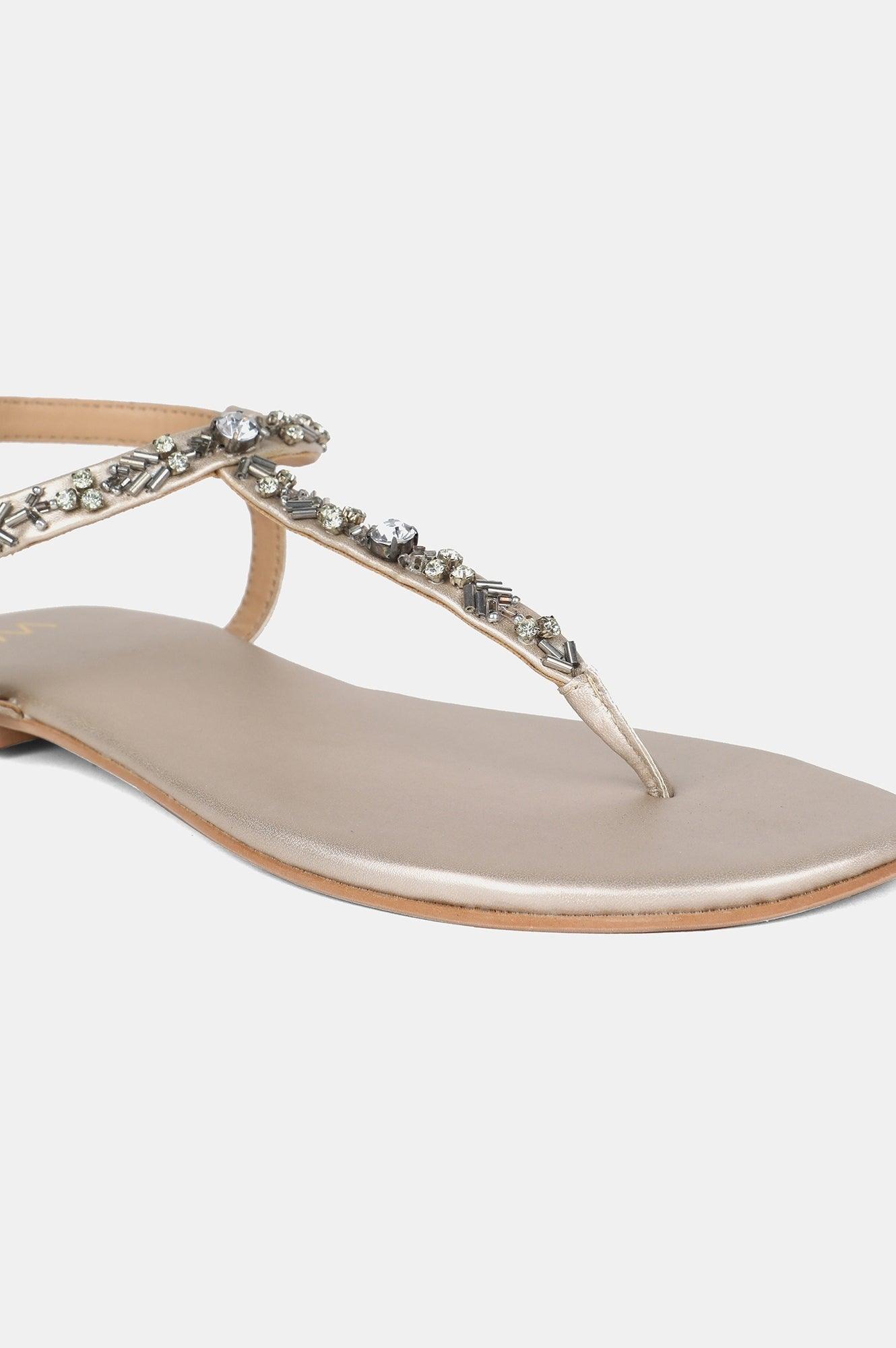 Gold Almond Toe Embellished Flat - wforwoman