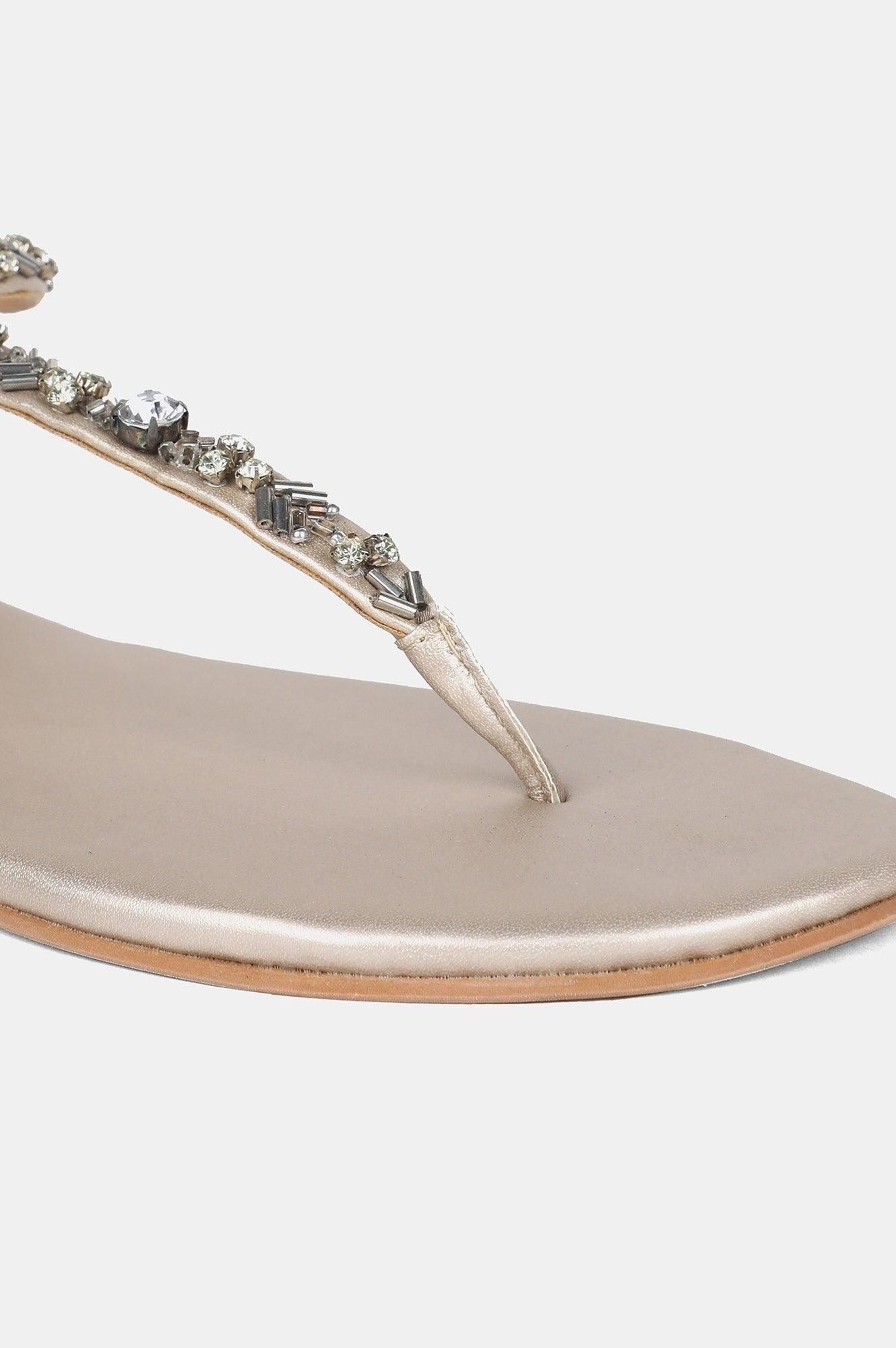 Gold Almond Toe Embellished Flat - wforwoman