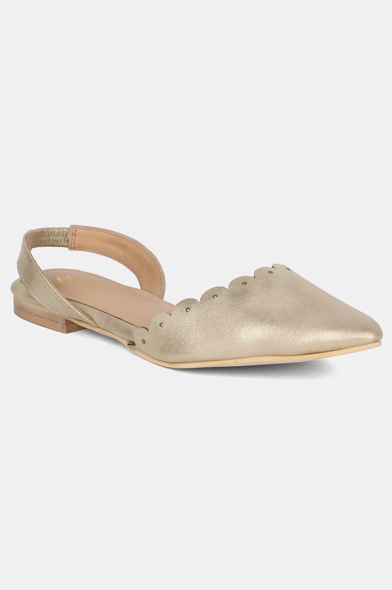 Gold Pointed Toe Embellished Flat - wforwoman