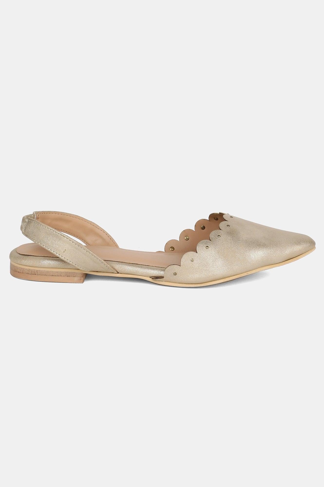 Gold Pointed Toe Embellished Flat - wforwoman