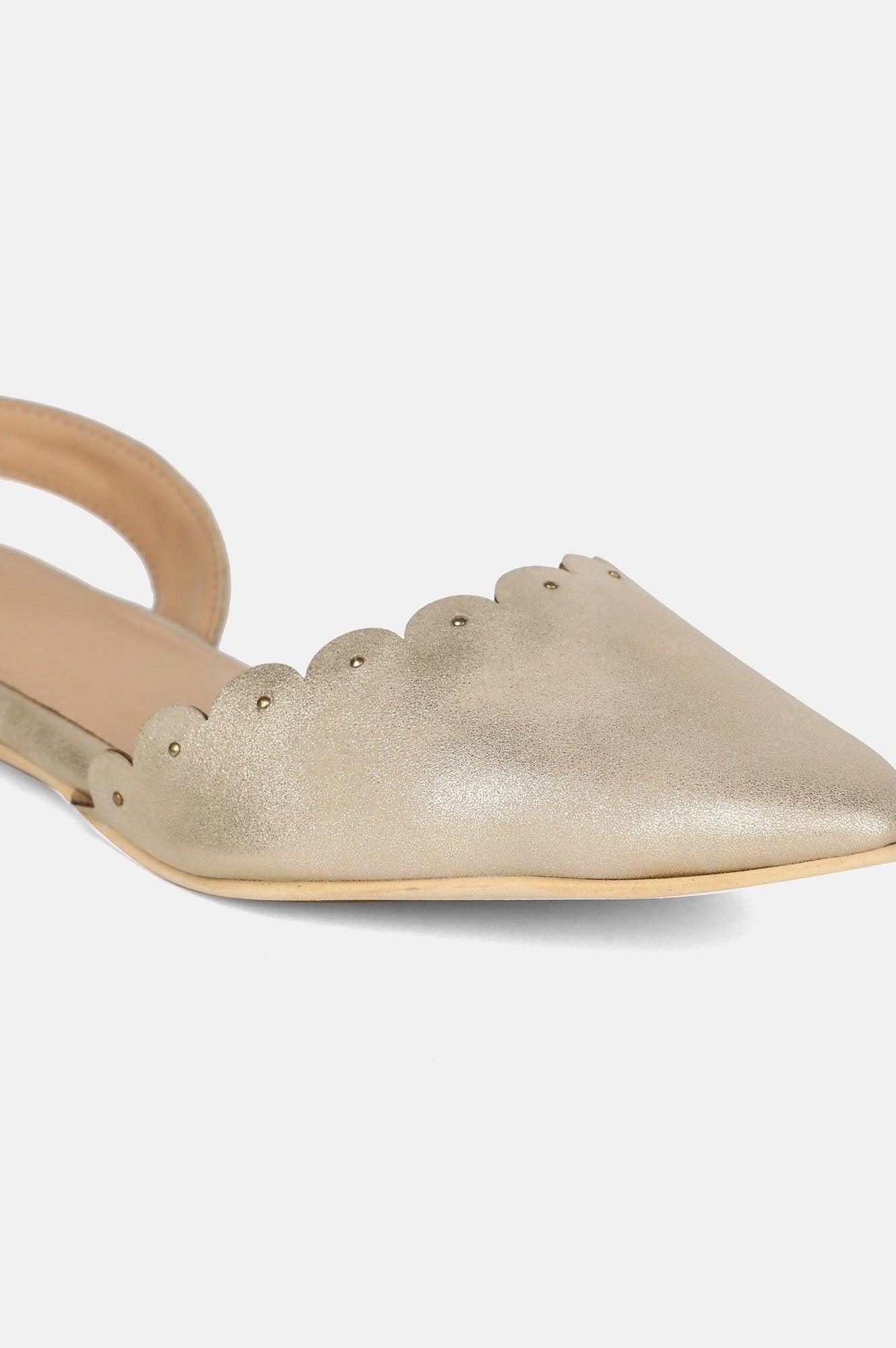 Gold Pointed Toe Embellished Flat - wforwoman