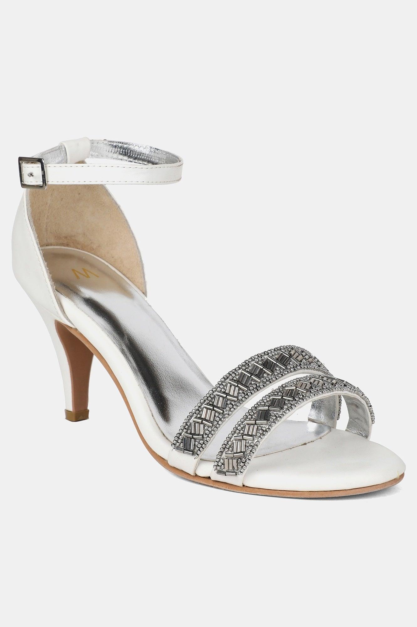 Silver Almond toe Embroidered Stiletto - wforwoman