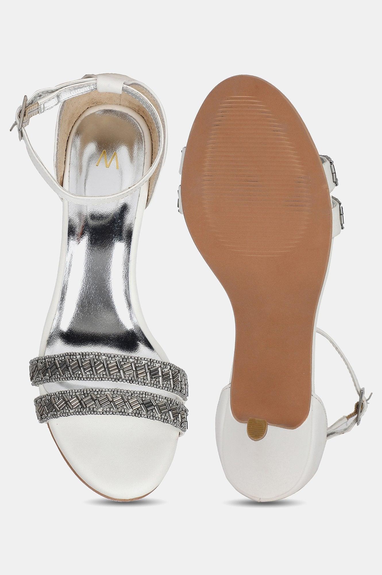 Silver Almond toe Embroidered Stiletto - wforwoman