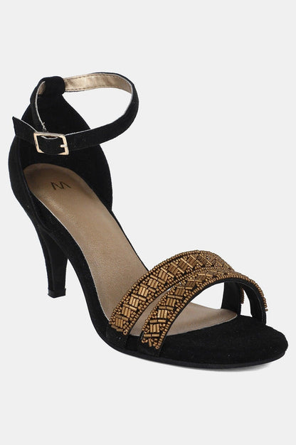 Black Almond Toe Embroidered Stiletto - wforwoman