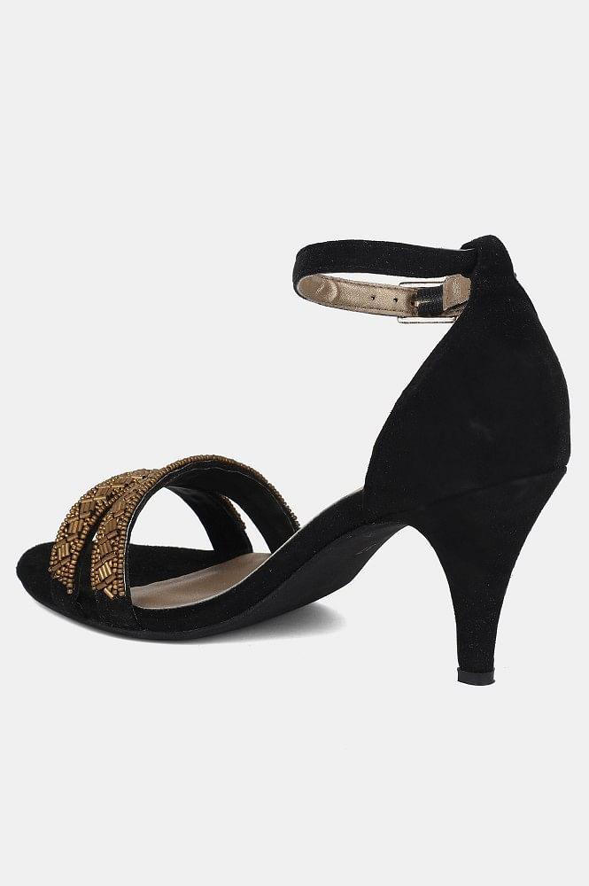 Black Almond Toe Embroidered Stiletto - wforwoman