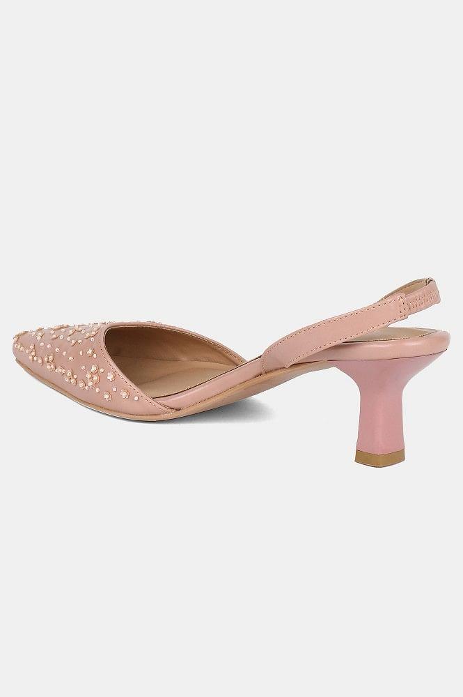 Pink Pointed Toe Embroidered Kitten Heel - wforwoman