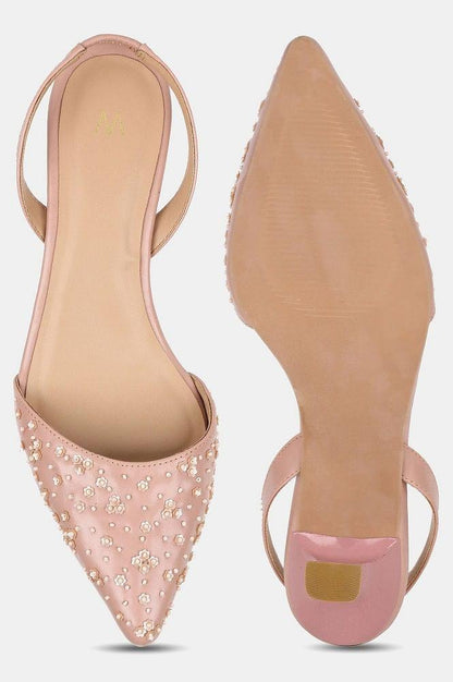 Pink Pointed Toe Embroidered Kitten Heel - wforwoman