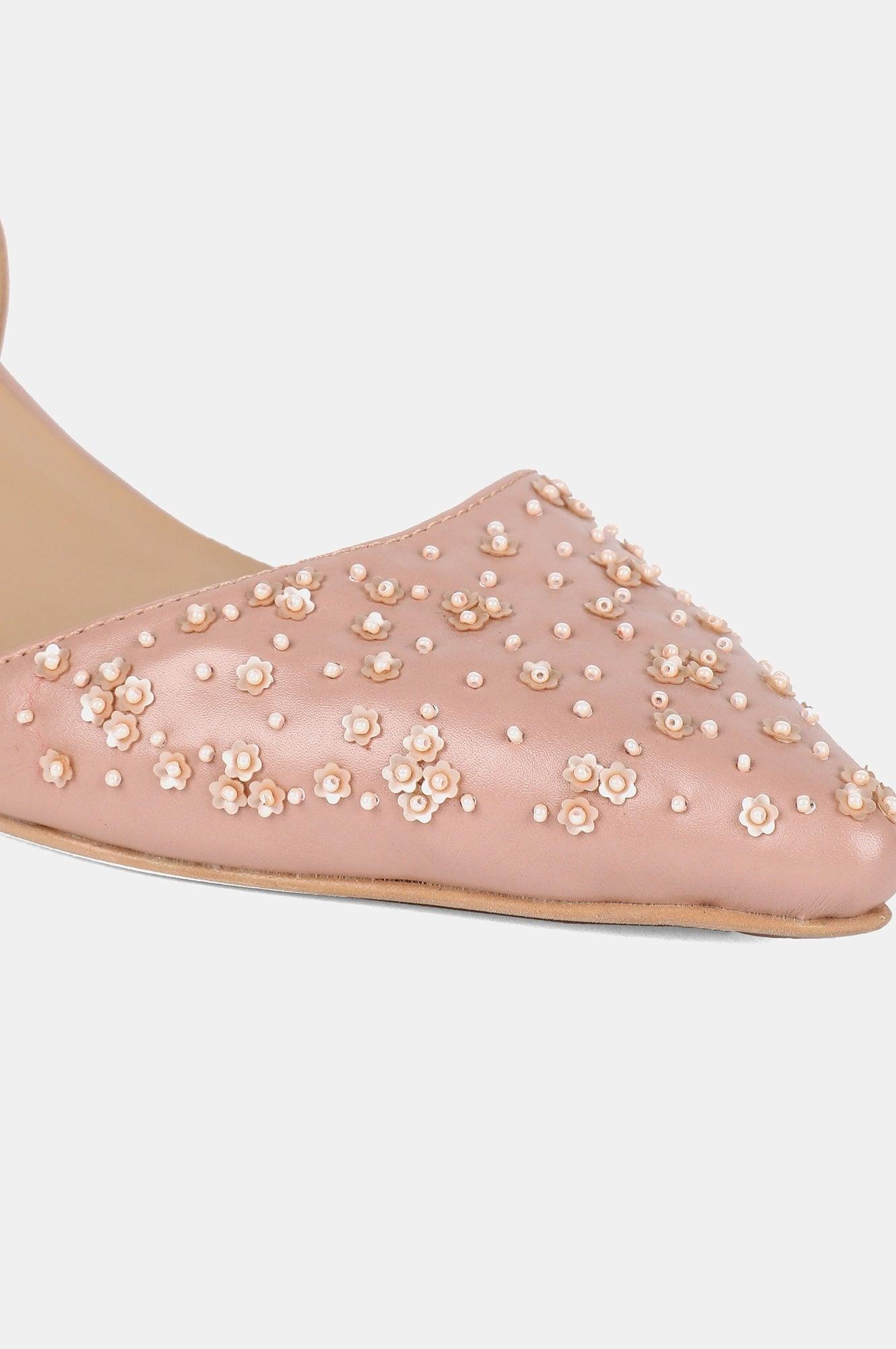 Pink Pointed Toe Embroidered Kitten Heel - wforwoman