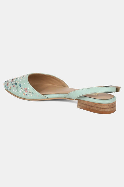 Green Pointed Toe Embroidered Flat - wforwoman