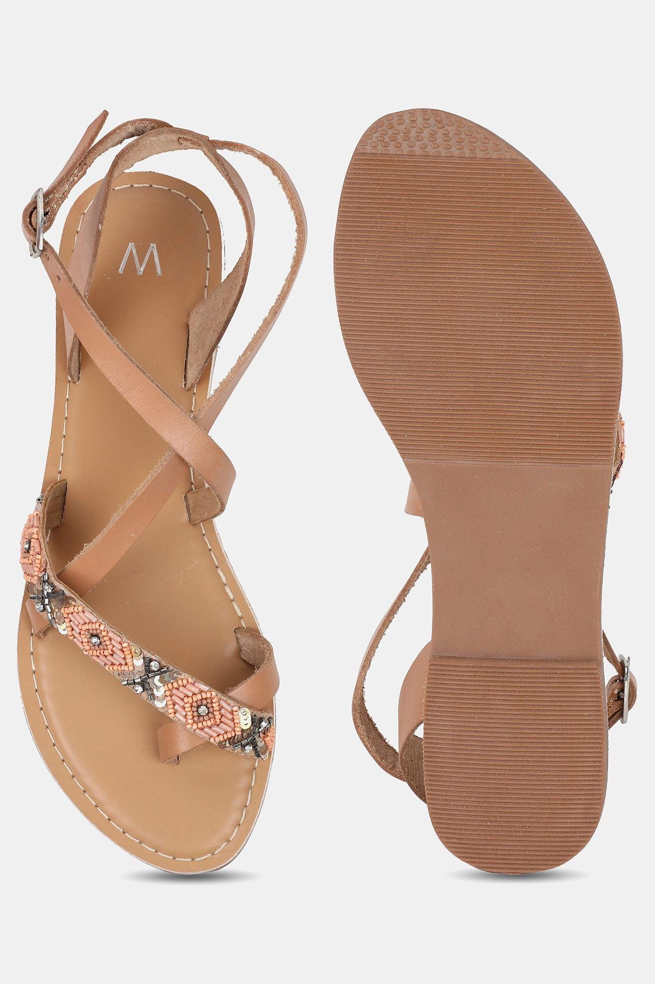 Peach Almond Toe Embroidered Flat - wforwoman