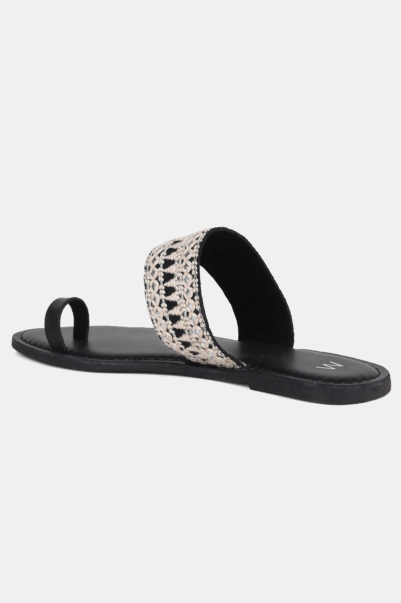 Black Almond Toe Embroidered Flat - wforwoman