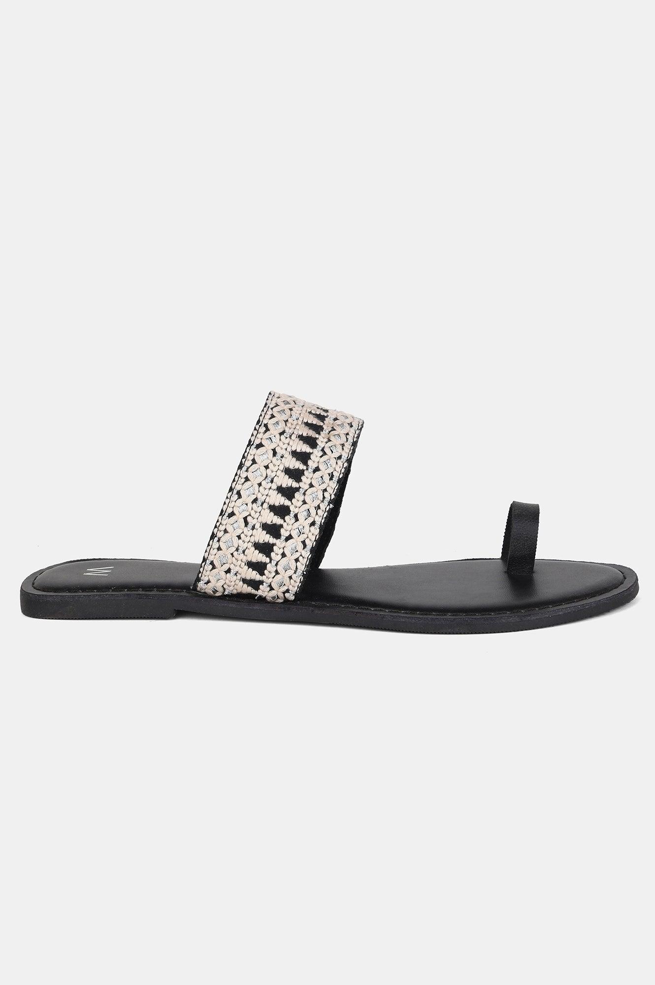 Black Almond Toe Embroidered Flat - wforwoman