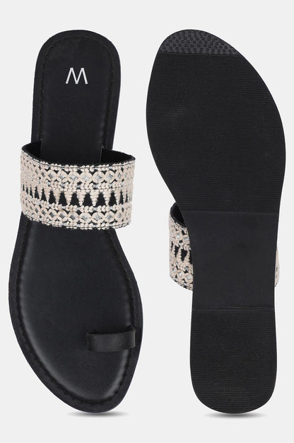 Black Almond Toe Embroidered Flat - wforwoman