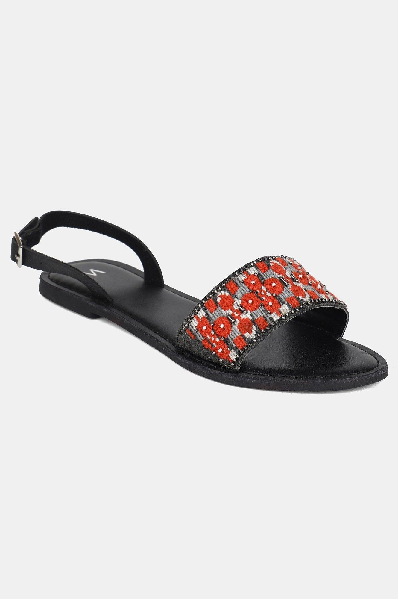 Red Almond Toe Embroidered Flat - wforwoman