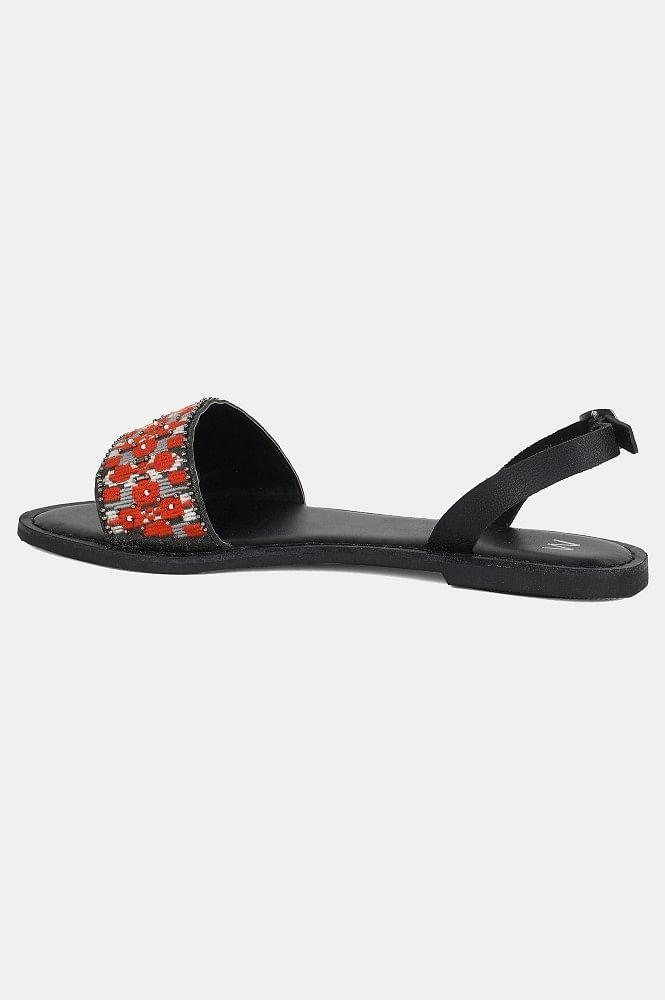 Red Almond Toe Embroidered Flat - wforwoman