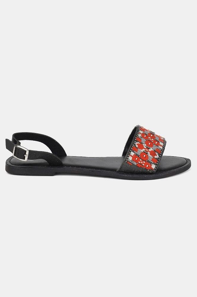 Red Almond Toe Embroidered Flat - wforwoman