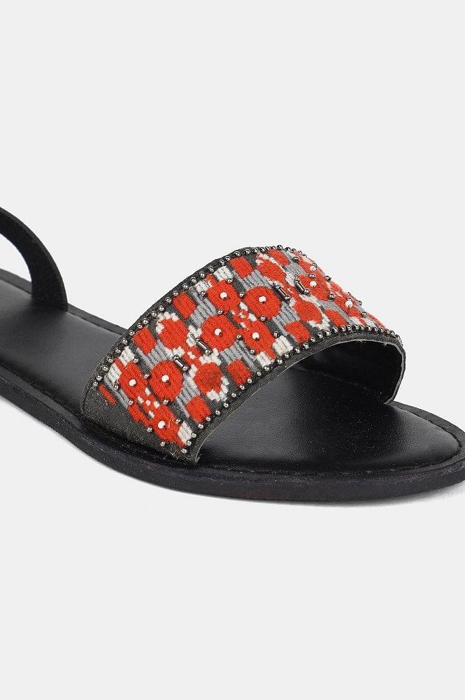 Red Almond Toe Embroidered Flat - wforwoman