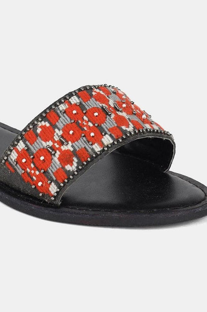 Red Almond Toe Embroidered Flat - wforwoman