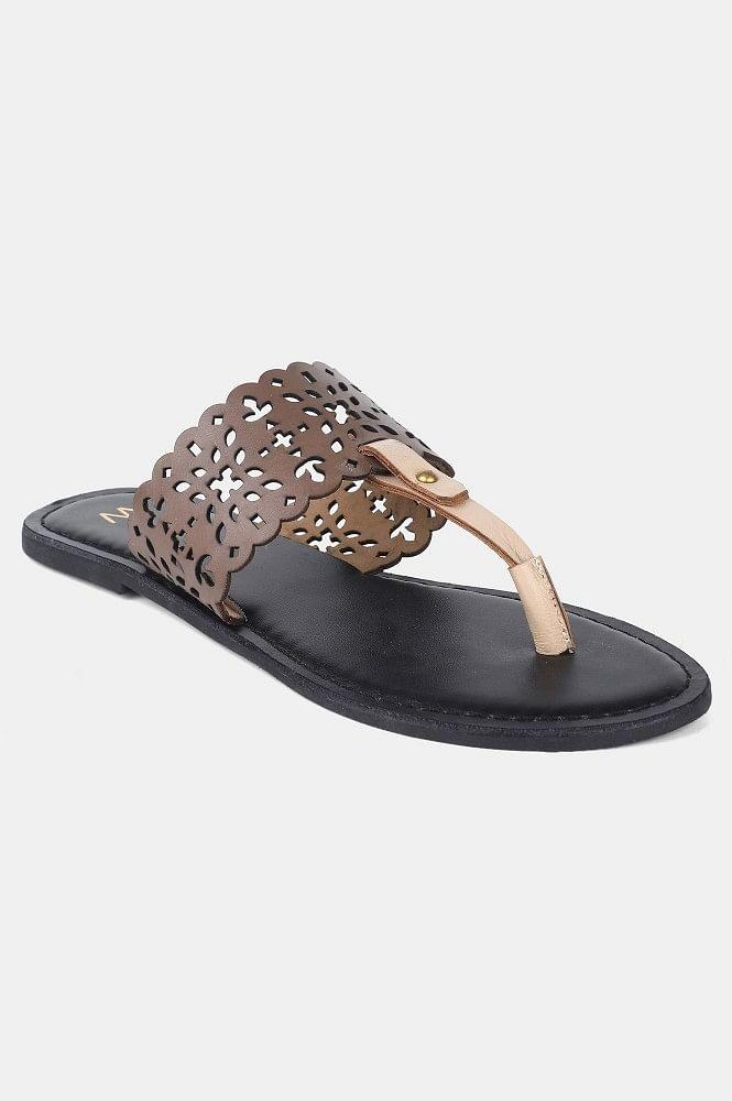 Brown Almond Toe Laser Cut Flat - wforwoman