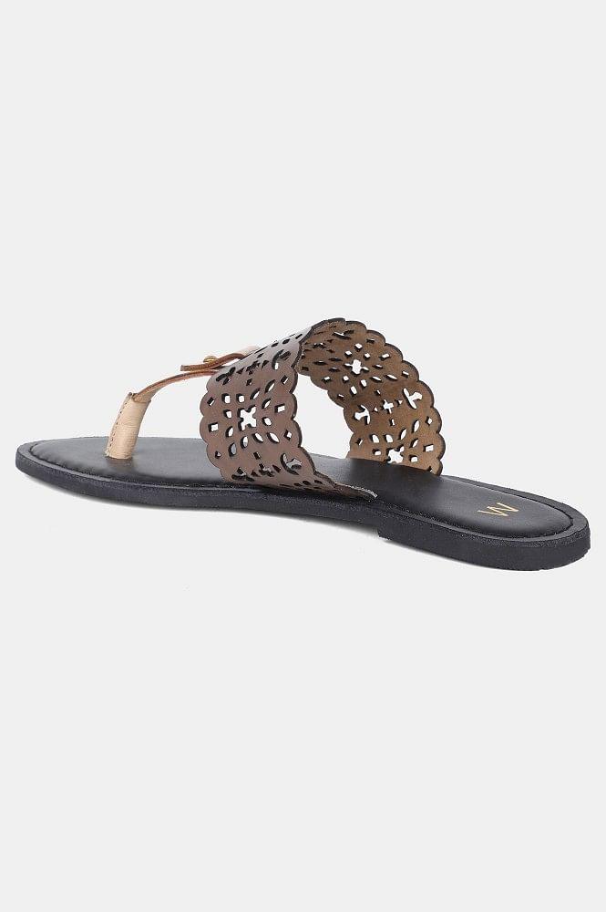 Brown Almond Toe Laser Cut Flat - wforwoman