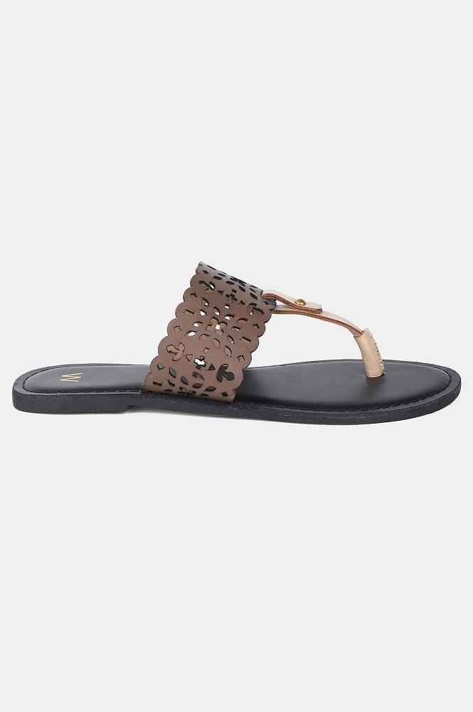 Brown Almond Toe Laser Cut Flat - wforwoman