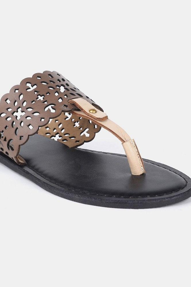 Brown Almond Toe Laser Cut Flat - wforwoman