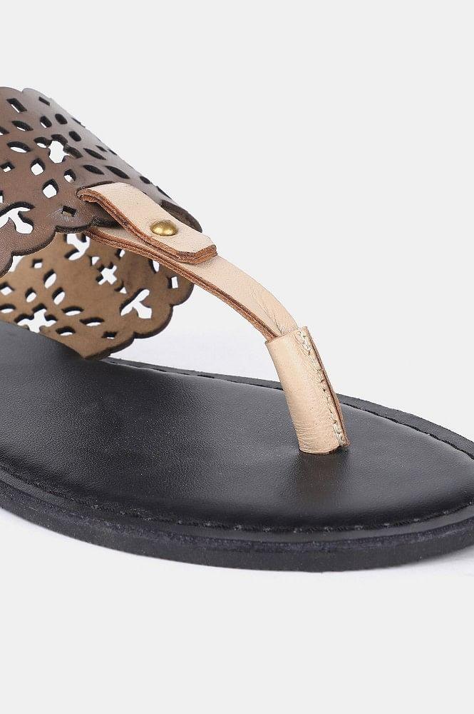 Brown Almond Toe Laser Cut Flat - wforwoman