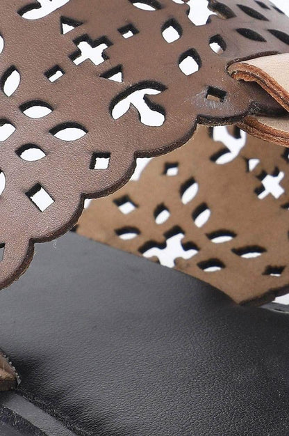 Brown Almond Toe Laser Cut Flat - wforwoman