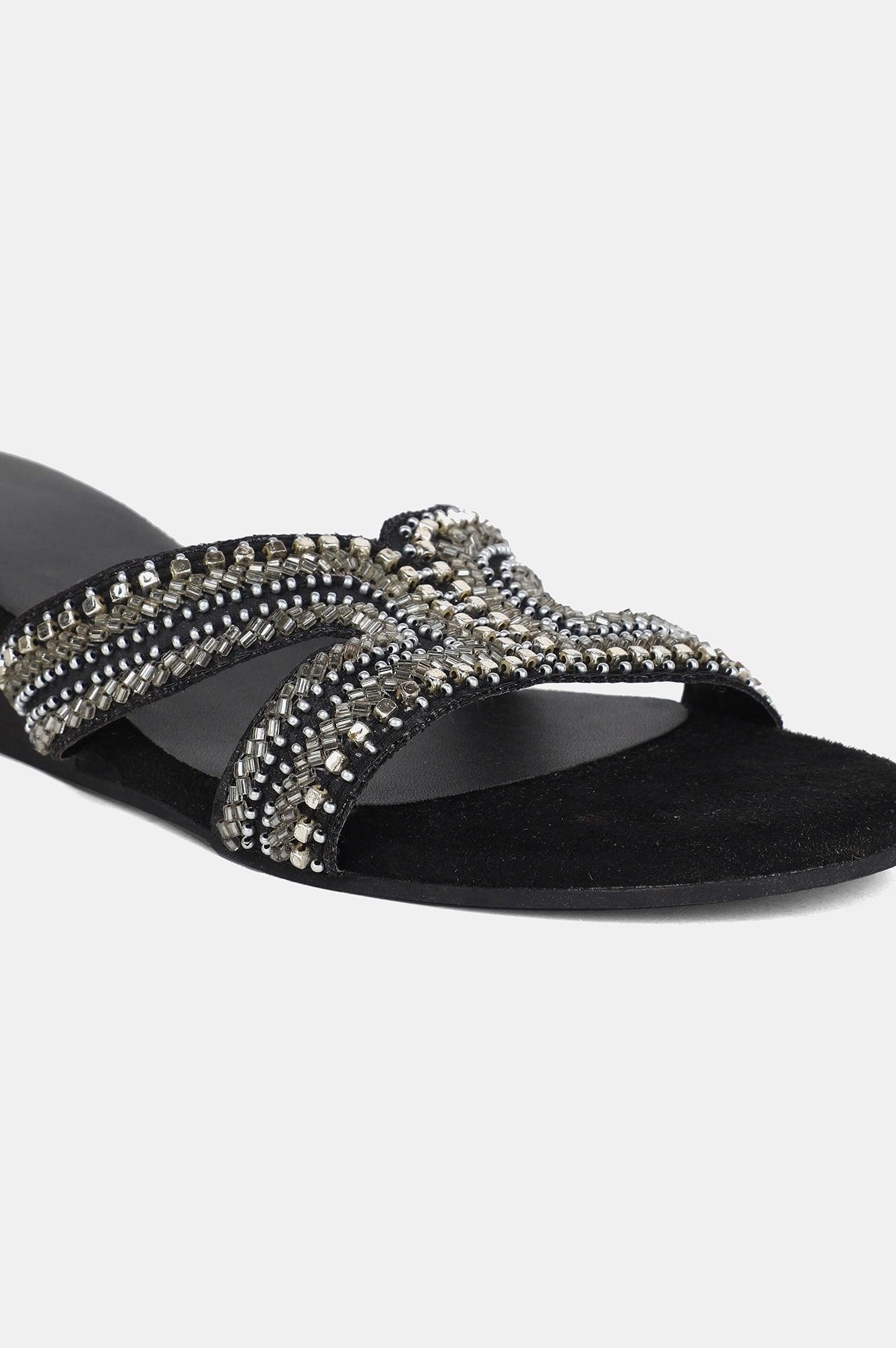 Black Square Toe Embellished Wedge - wforwoman