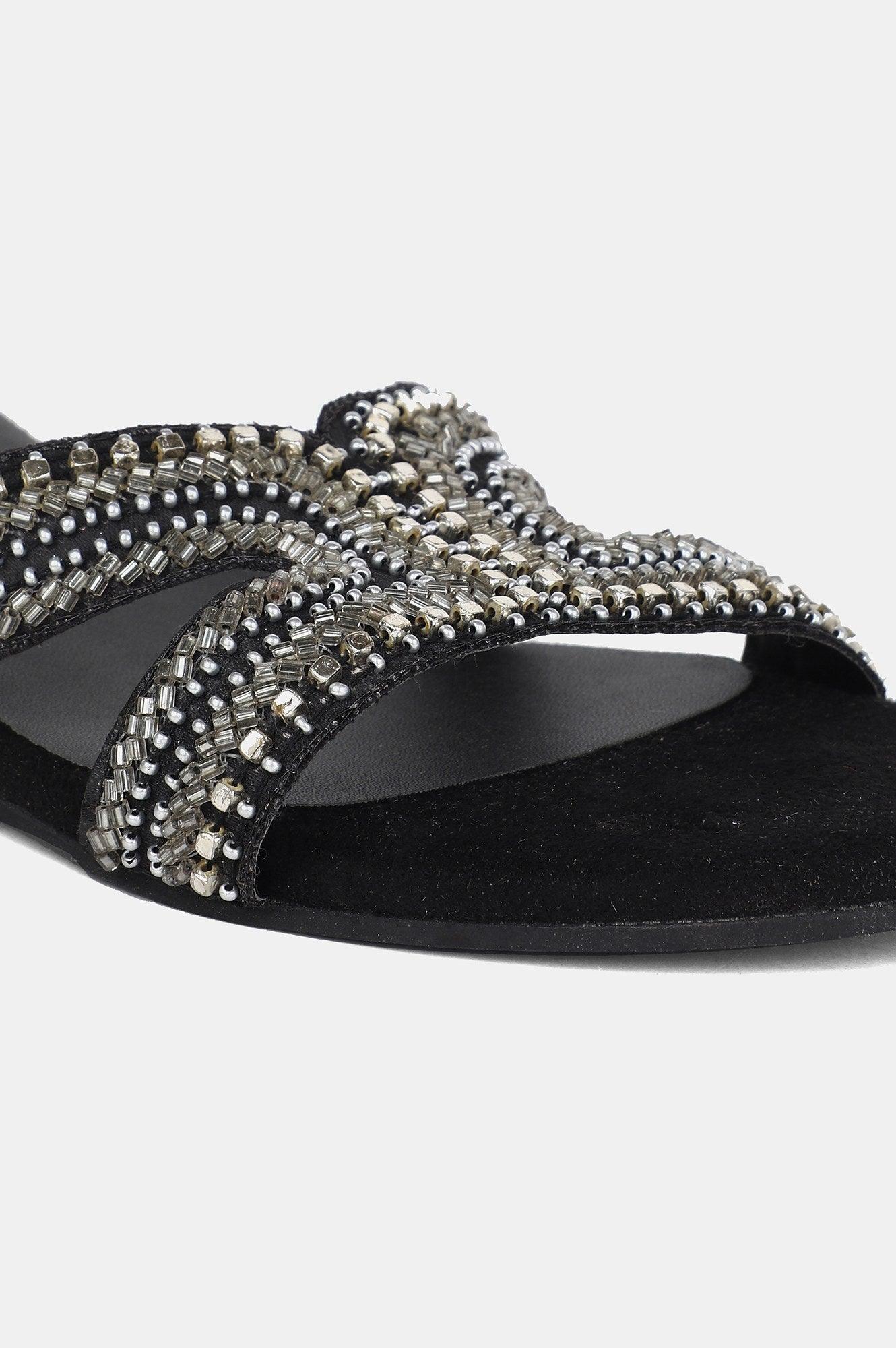 Black Square Toe Embellished Wedge - wforwoman