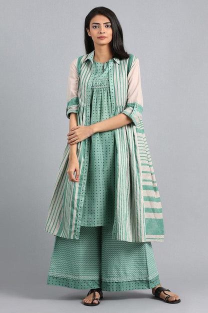 Green Collar Neck Printed kurta Set - wforwoman