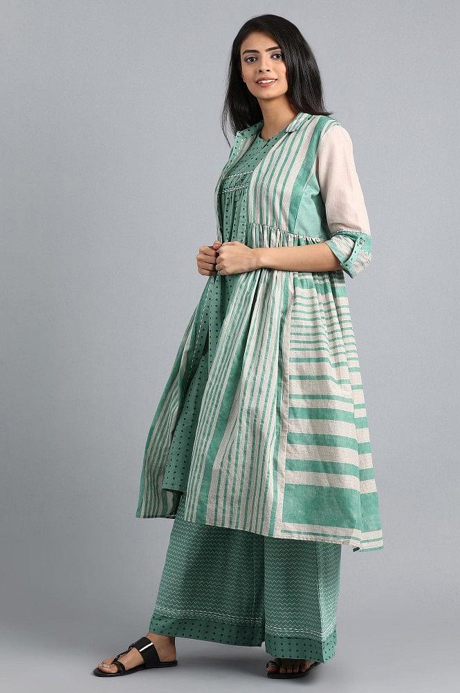 Green Collar Neck Printed kurta Set - wforwoman