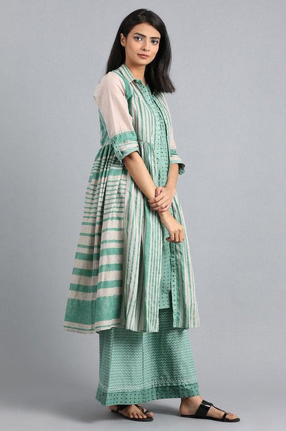 Green Collar Neck Printed kurta Set - wforwoman