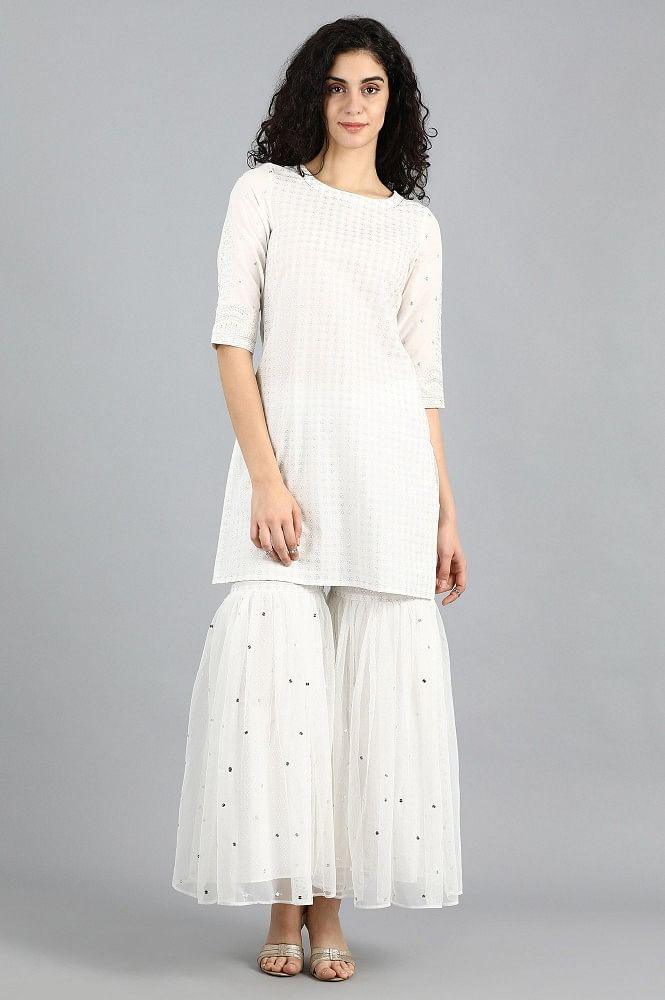 White Round Neck kurta Set - wforwoman