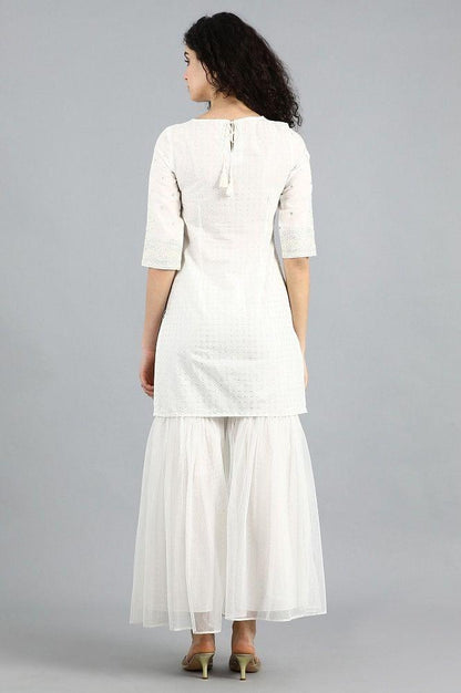 White Round Neck kurta Set - wforwoman