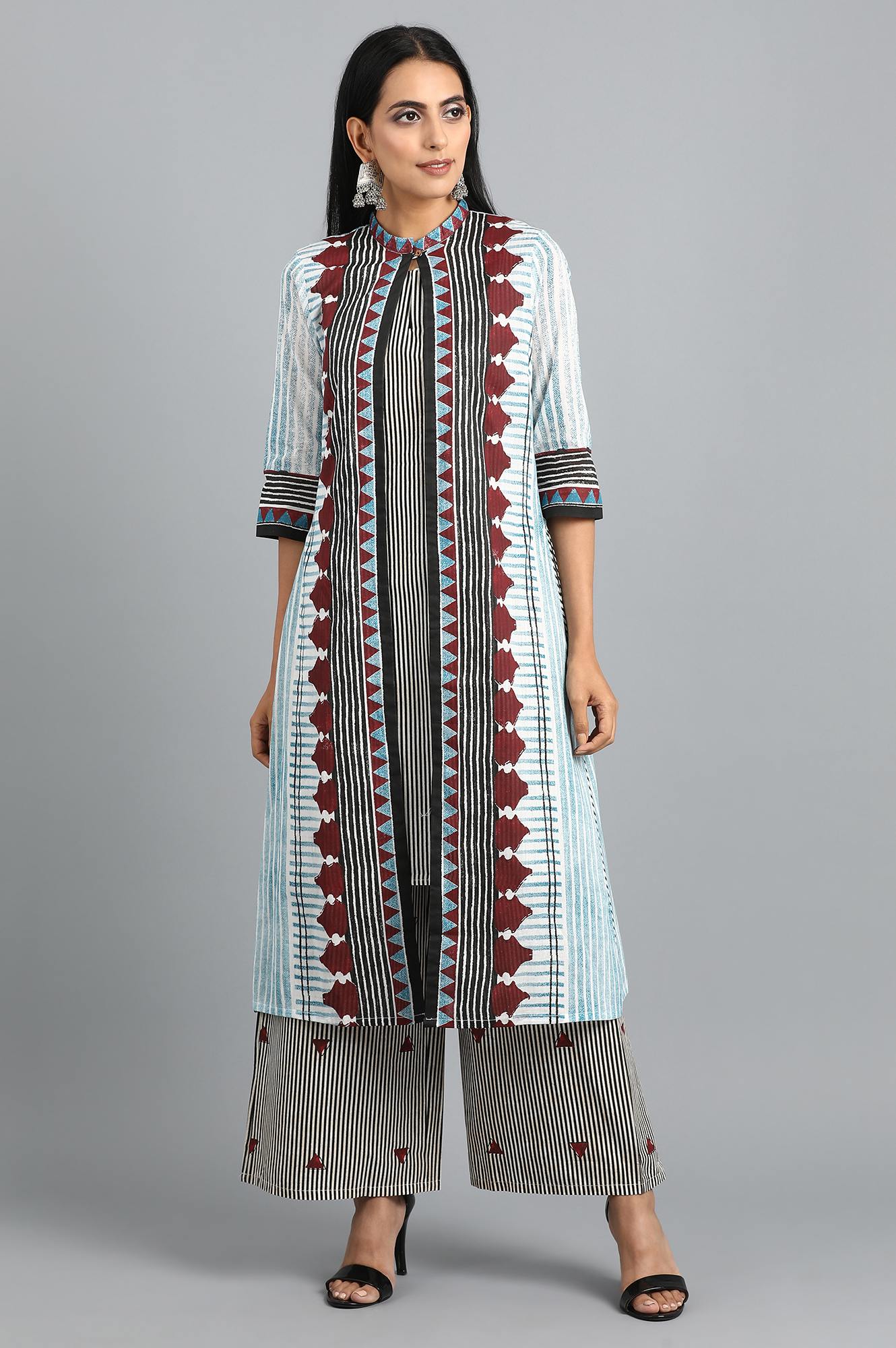 Blue Mandarin Neck Printed kurta Set