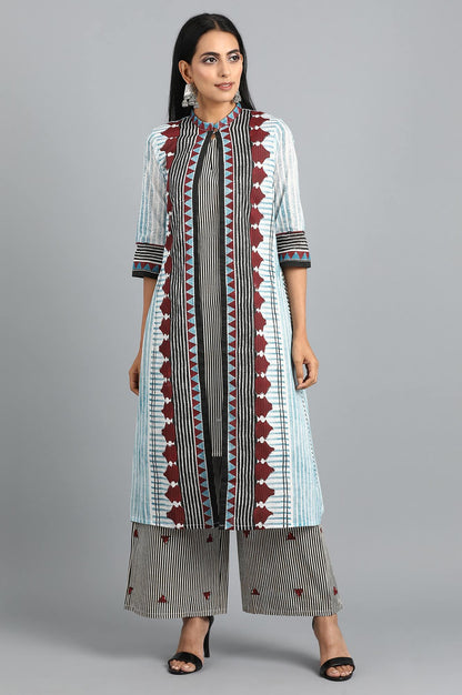 Blue Mandarin Neck Printed kurta Set