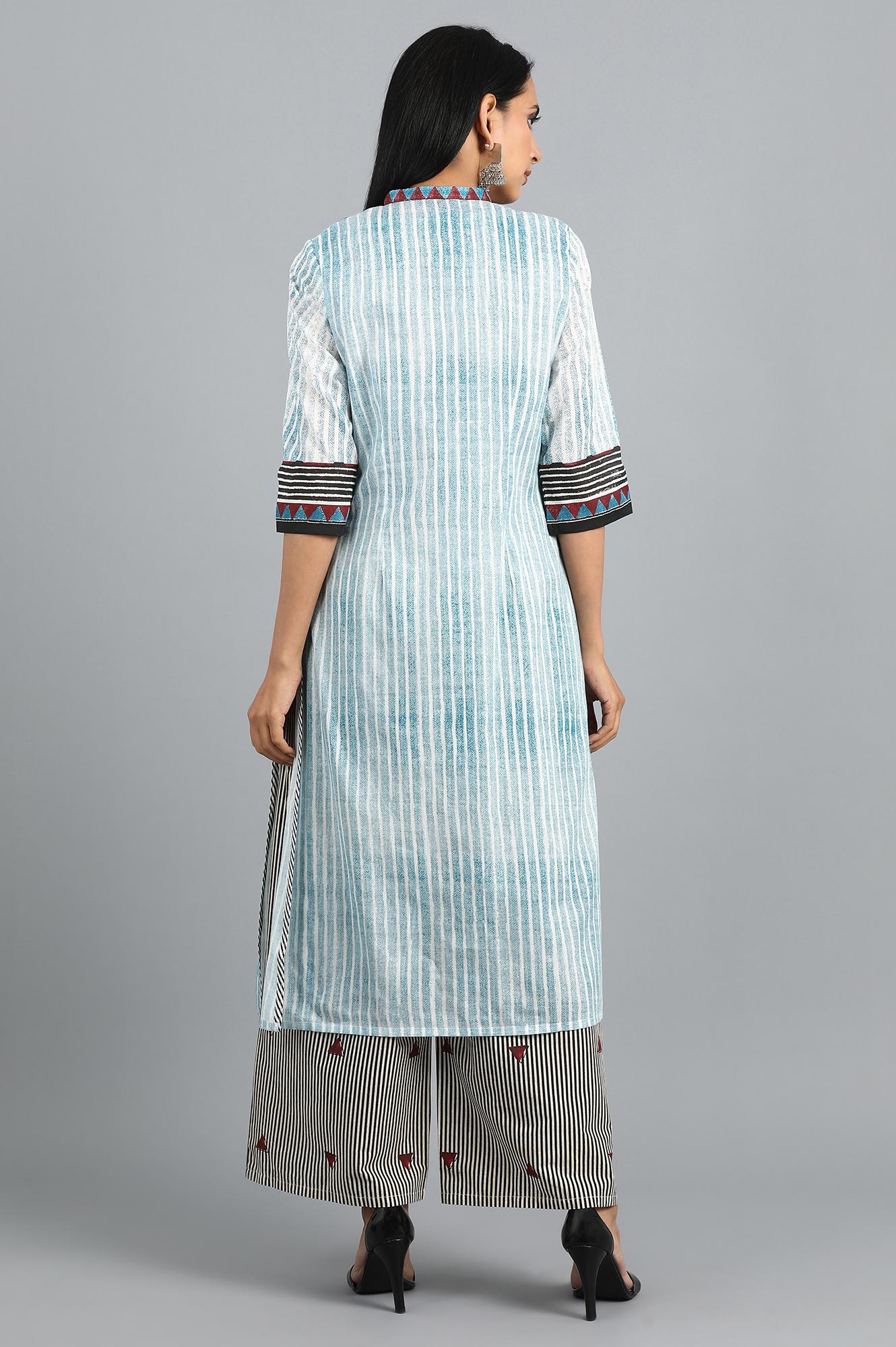 Blue Mandarin Neck Printed kurta Set