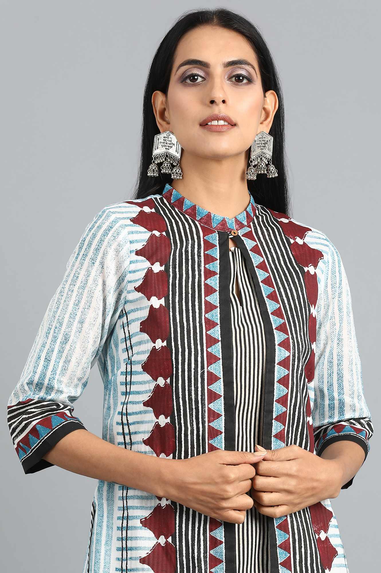 Blue Mandarin Neck Printed kurta Set