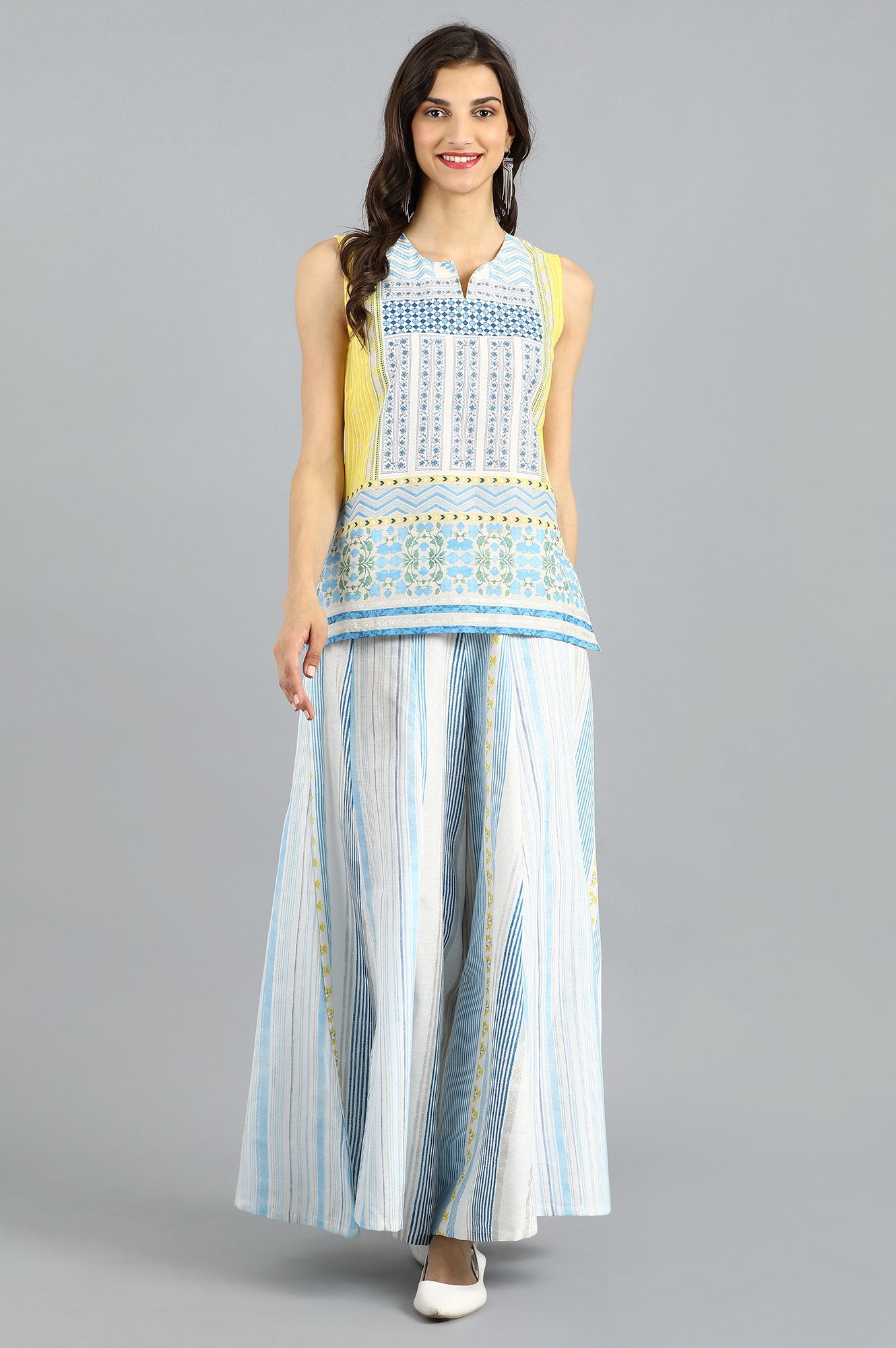 Yellow &amp; Blue Printed Summer Suit