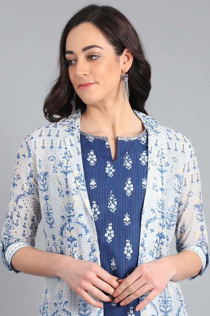 Blue &amp; White Printed Summer Suit