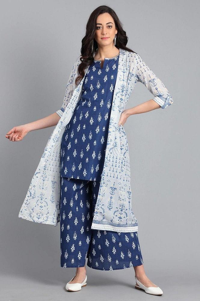 Blue &amp; White Printed Summer Suit - wforwoman