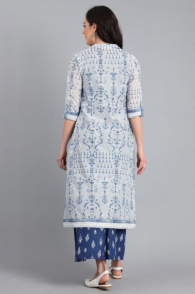 Blue &amp; White Printed Summer Suit - wforwoman