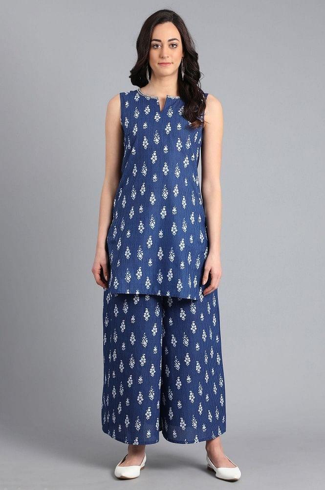 Blue &amp; White Printed Summer Suit - wforwoman