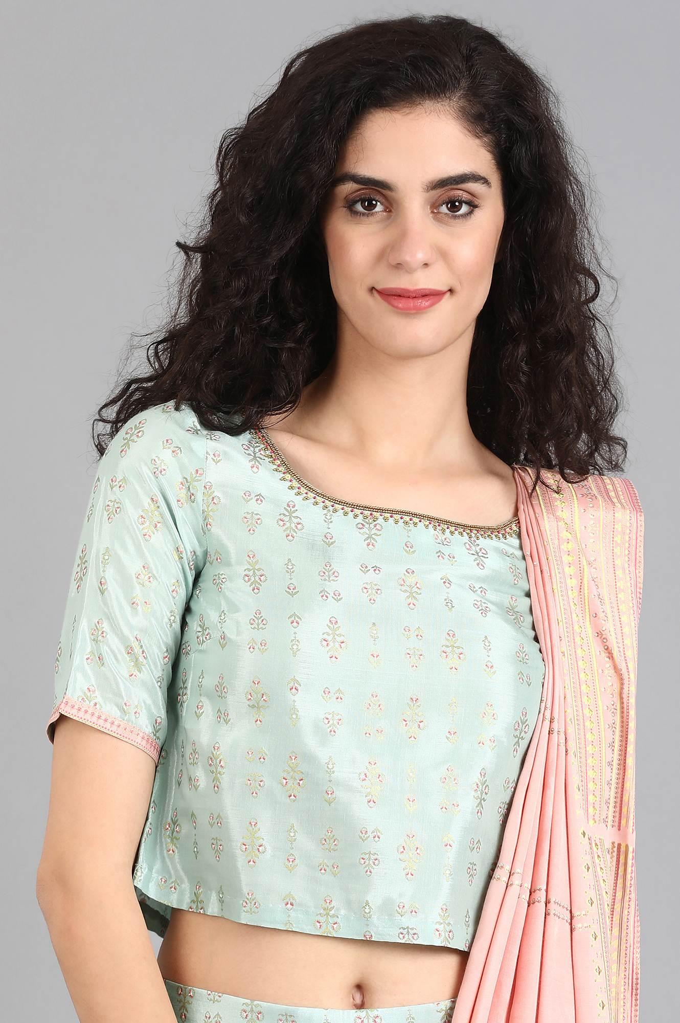 Blue Mandarin Neck Solid kurta - wforwoman